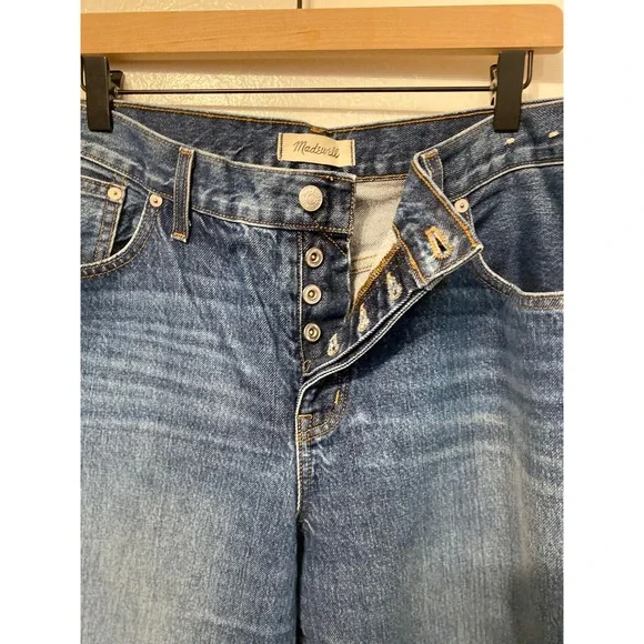Madewell Low Slung Straight Jeans Button Fly Medium Wash Denim 32P - Picture 7 of 14